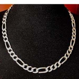 925 Sterling Silver Figaro Link Necklace Italian